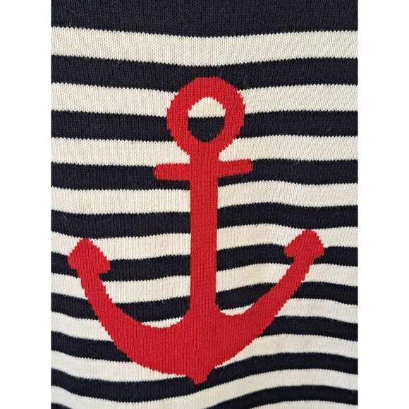 Brooks Brothers Nautical Black & White Striped Sweater Red Anchor Womens Med - Picture 6 of 10